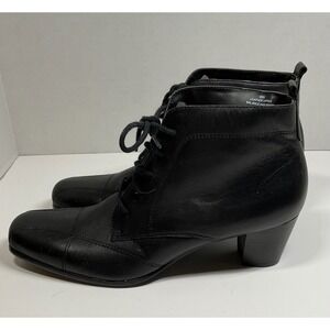 David Tate Womens Black Leather Lace Up Ankle Boots Square Toe Block Heel 8 SS